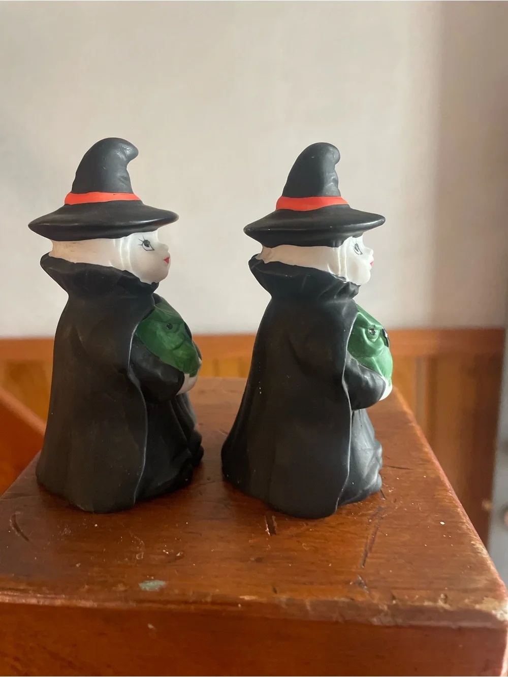 Vintage Witch Figurine Pair with Green Owl - Decorative Halloween Home Accent